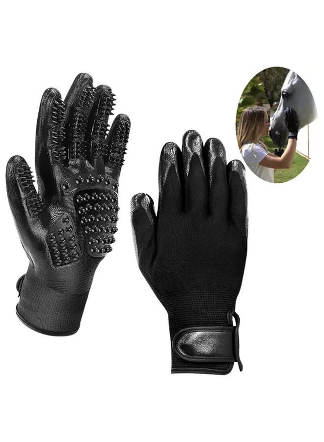 Heavy Duty Horse Grooming Gloves Black Silicone Bumps Non Slip Ergonomic Fit Large Horses Donkeys Mules Durable Pet Care Tools 1 Pair - Image 2
